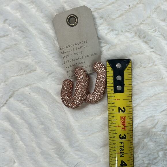 Anthropologie | OBLONG PAVÉ HOOP EARRINGS ROSE GOLD - Picture 5 of 5